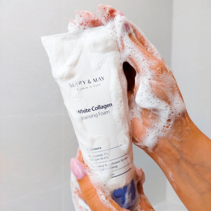 MARY & MAY White Collagen Cleansing Foam 3 skincare-kbeauty-glowtime- white collagen cleansing foam