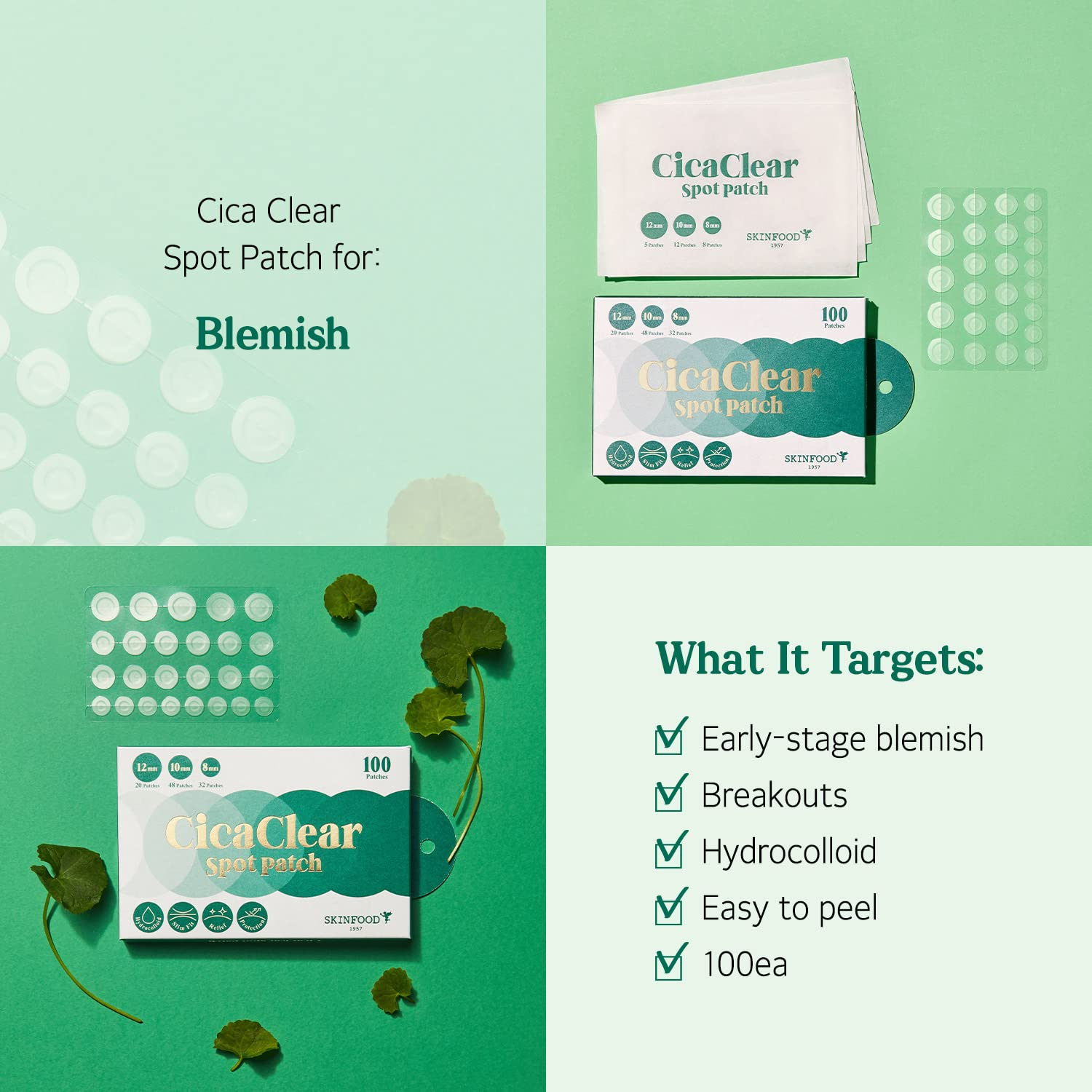SKINFOOD Cica Clear Spot Patch 4 skincare-kbeauty-glowtime-skinfood cica clear spot patch