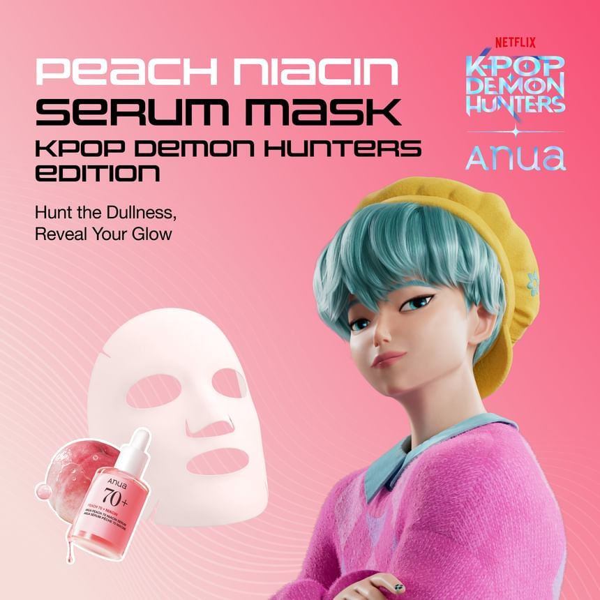 ANUA Peach 70 Niacin Serum Mask k pop demon hunters 3 skincare-kbeauty-glowtime-anua peach 70 niacin serum mask